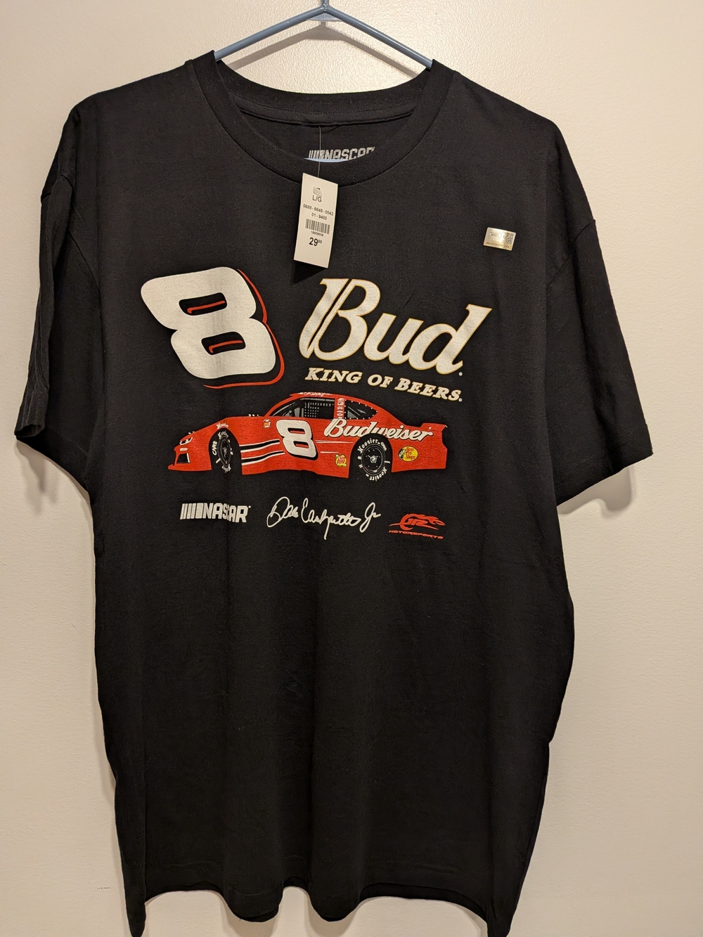 Budweiser Black Tee with Red NASCAR #8 Car Graphic